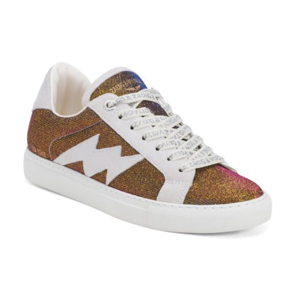 ZADIG & VOLTAIRE Made In Portugal Leather La Flash Sparkle Lace Up Sneakers - Picture 1 of 2